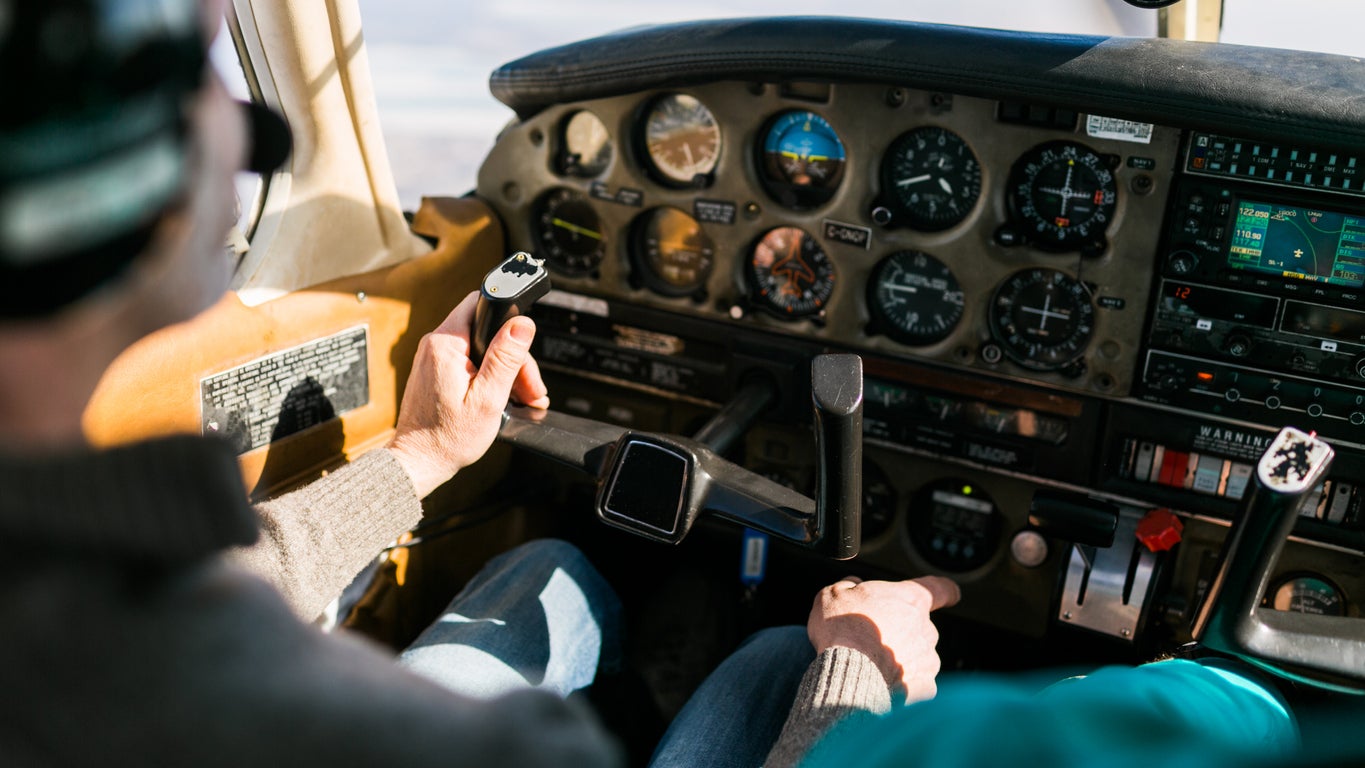 Flight instructor and student inside small Piper aircraft [Credit: FLYING Archive]