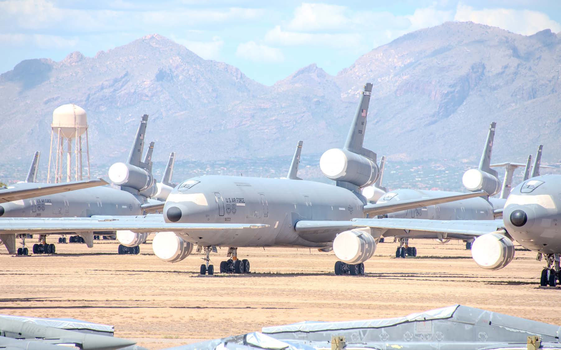 KC-10s sit in storage after the Air Force retired the type in 2024. [Credit: Connor O'Shea]