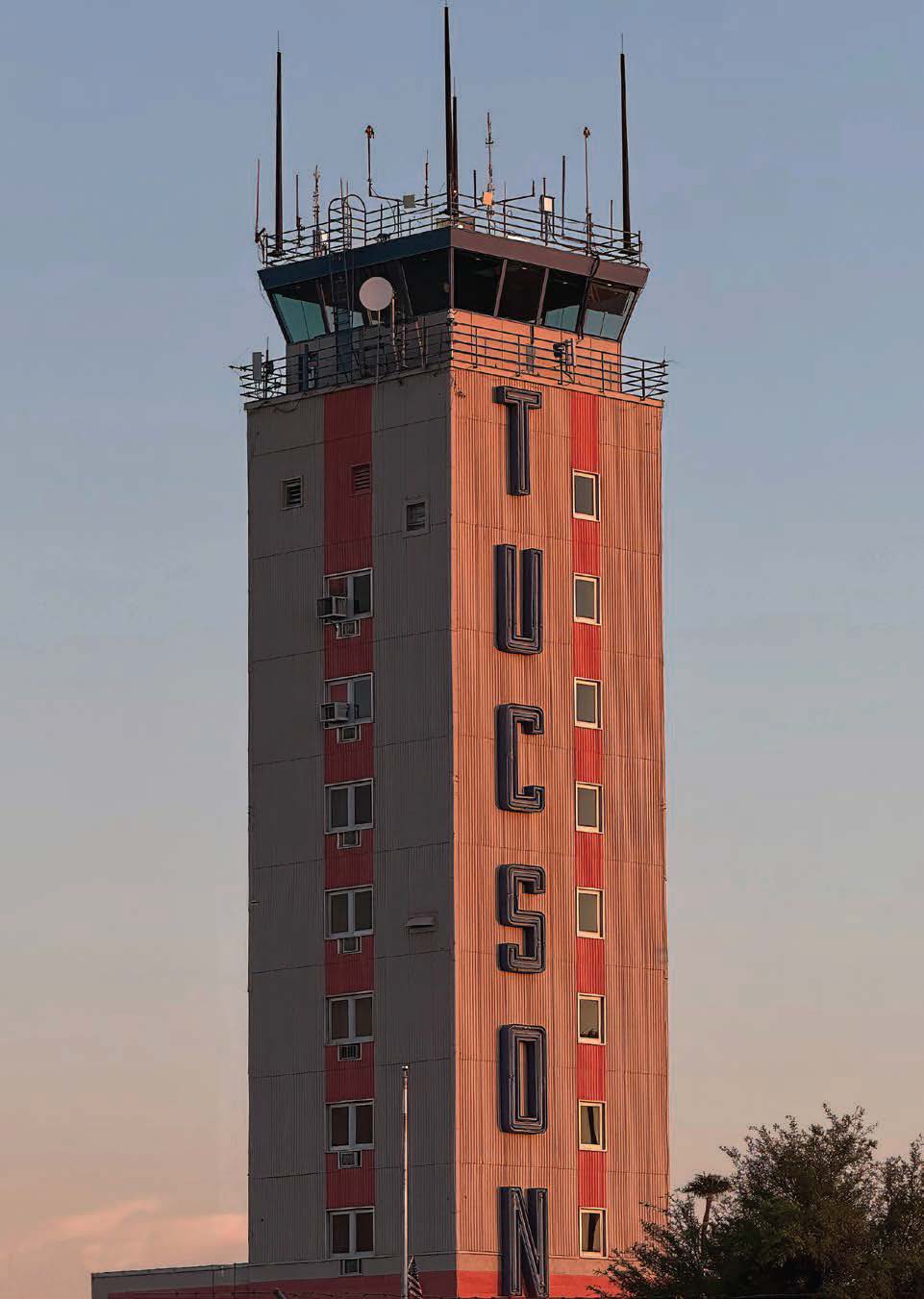 The iconic 123-foot-tall, mid-century modern control tower at Tucson International Airport (KTUS) was built in 1958. [Credit: Savannah Ivanitski]