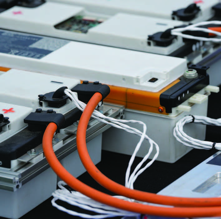 The 104 kW motor uses three separate windings to provide redundancy, should one fail.
The current battery consists of 86 modules, each of which contains 36 4.2-volt cells. [Courtesy: Jim Koepnick]
