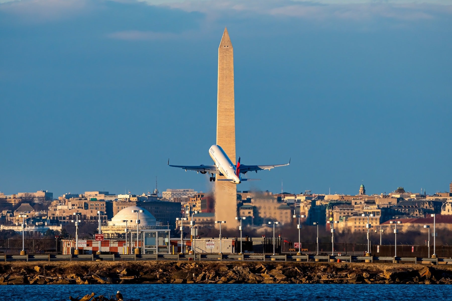 A Delta aircraft takes off from Ronald Reagan Washington National Airport.