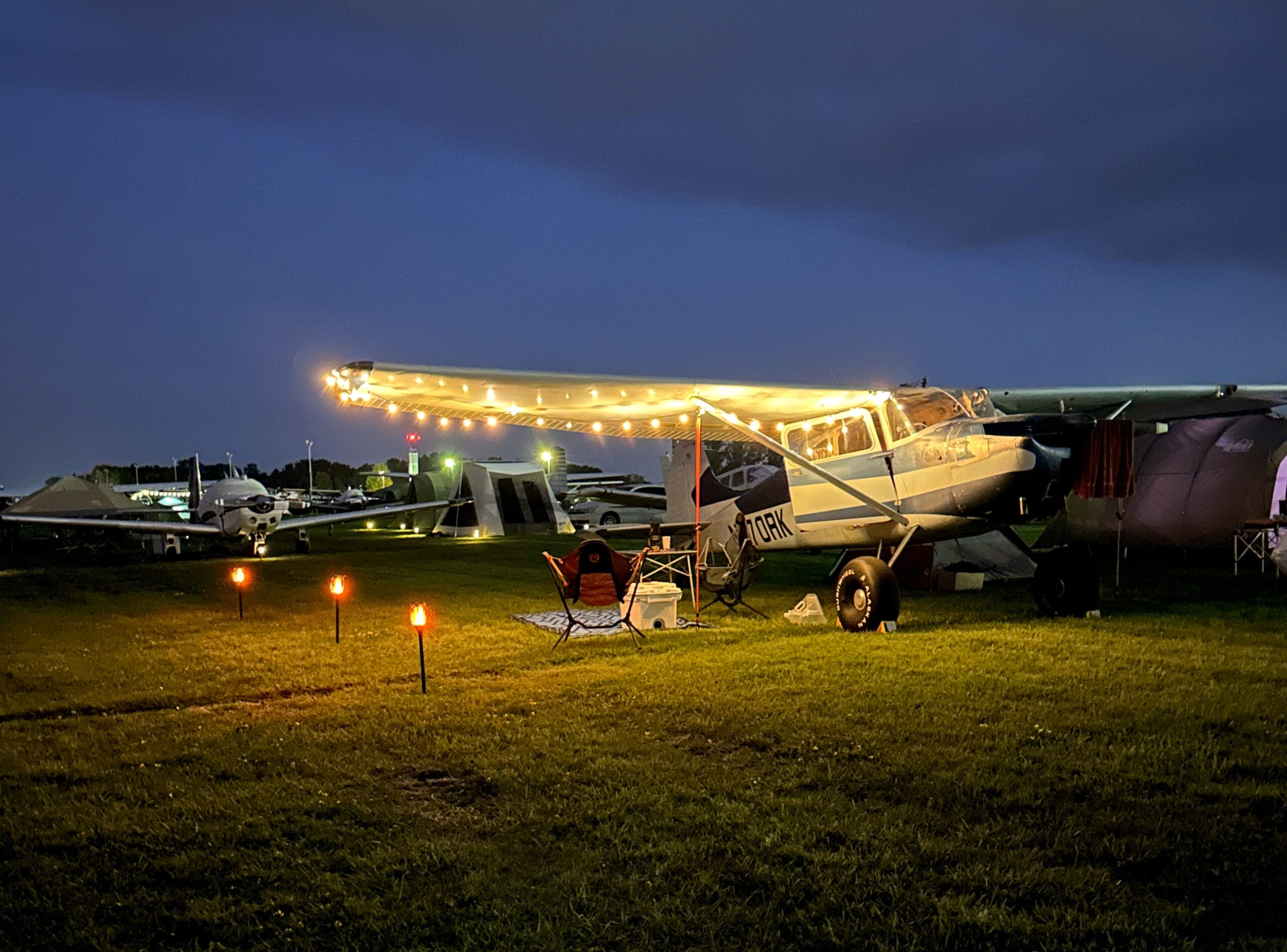 String lights on a plane